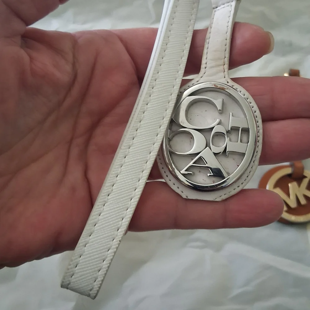 2 Coach White and Silver Logo Charm Keychain Set And 1 MK brown Leather - Picture 3 of 4